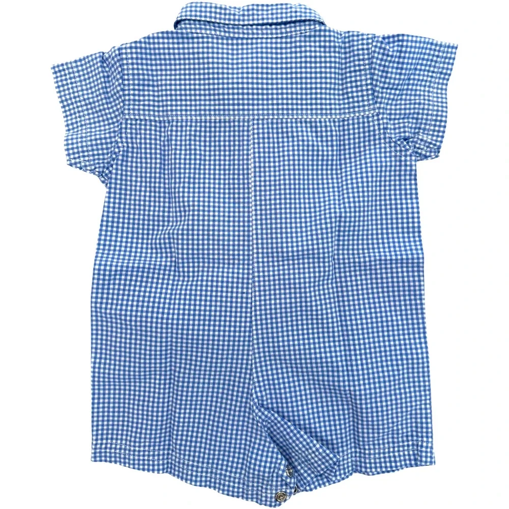 RALPH LAUREN 6m Baby Toddler Romper Blue & White Cotton Flesh Pony Snap Bottom
